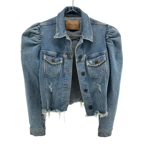 Retrofete Distressed Blue Rissa Denim Jacket Size S - Picture 1 of 4